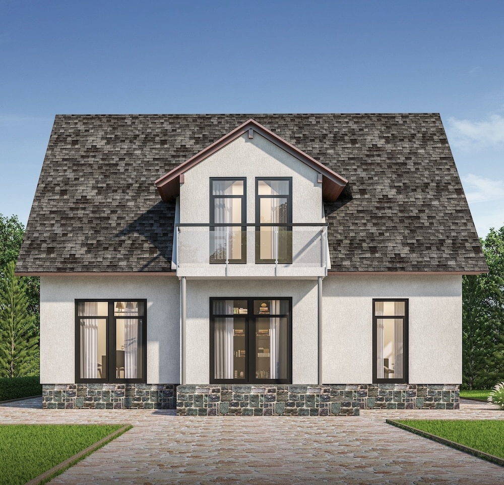 House Kits Cover Image Rendering of front of a 2-story house.