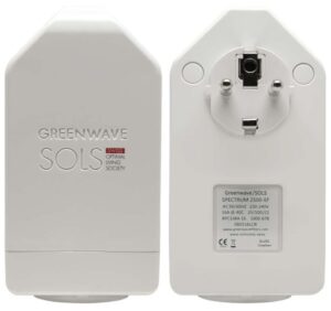 Photo of front and back of Greenwave Spectrum 2500-EF European dirty electricity filter